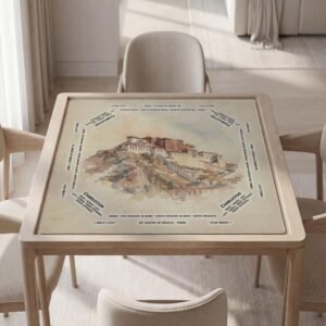 Personalized Mahjong Mat, Potala Palace Watercolor, Tibetan Landmark, Rubber Backing