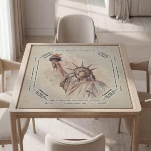 Personalized Mahjong Mat, Statue Of Liberty Watercolor, Waterproof, Rubber Backing