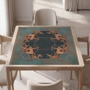 Personalized Mahjong Mat, Teal Sagittarius Zodiac, Copper Tone, Waterproof, Rubber Backing, Noise Reduction