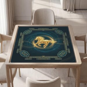 Personalized Mahjong Mat, Golden Horse Design, Polyester Top, Quiet Play Surface