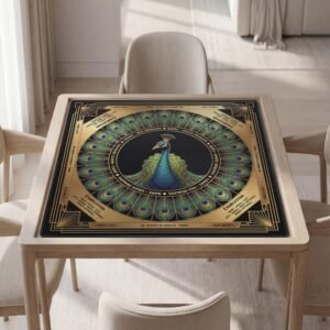 Personalized Mahjong Mat, Peacock Design, Soft Polyester | Non-Slip Backing, Carry Pouch