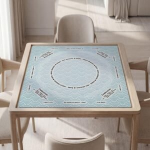 Personalized Mahjong Mat, Blue Seigaiha Wave, Soft Polyester Top, Rubber Backing, Pouch