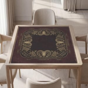Personalized Mahjong Mat, Vintage Aries Ram Art, Waterproof Polyester, Ornate Scrollwork