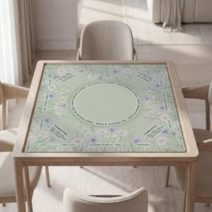 Personalized Mahjong Mat, Field Flowers, Soft Sage Green, Non Slip Rubber Backing
