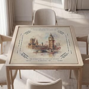 Personalized Mahjong Mat, Big Ben London Watercolor, Soft Polyester, Rubber Backing