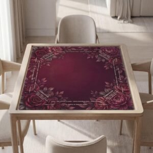 Personalized Mahjong Mat, Floral Burgundy Table Pad, Soft Polyester, Quiet Surface