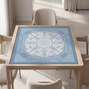 Personalized Mahjong Mat, Blue Porcelain Style, Soft Polyester, Non-Slip Backing