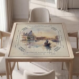 Personalized Mahjong Mat, Venice Watercolor, Soft Polyester Top, Non Slip Backing, Black Pouch