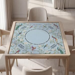 Personalized Mahjong Mat, Blue Peacock Chinoiserie, Polyester, Soft Quiet Surface