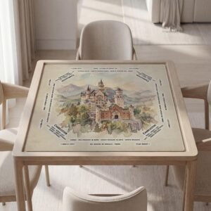 Personalized Mahjong Mat, Neuschwanstein Castle Watercolor, Soft Polyester, Non Slip Rubber