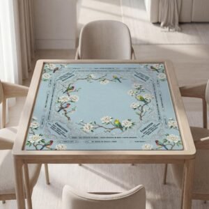 Personalized Mahjong Mat, Chinoiserie Birds, Light Blue, Waterproof Topper | Polyester | Anti Slip