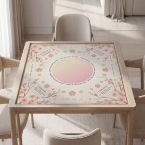 Personalized Mahjong Mat, Sakura Floral, Pink Watercolor, Non-Slip Rubber Backing, Soft Top