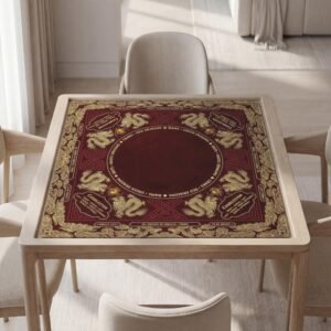 Personalized Mahjong Mat, Red Golden Dragon Chinoiserie, Soft Polyester Top, Rubber Backing
