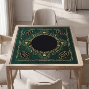 Personalized Mahjong Mat, Emerald Gold Celestial, Waterproof, Soft Polyester Top