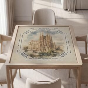 Personalized Mahjong Mat, Barcelona Sagrada Familia, Soft Polyester Top, Non-Slip Play Surface