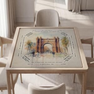 Personalized Mahjong Mat, Watercolor Barcelona Design, Smooth Play Surface, Quiet Table top