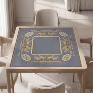 Personalized Mahjong Mat, Vintage Crane Gemini, Blue Textured Polyester, Waterproof, Non-Slip Backing