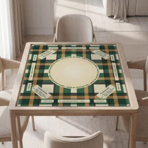 Personalized Mahjong Mat, Plaid Green Beige, Polyester Top, Rubber Backing, Quiet Game