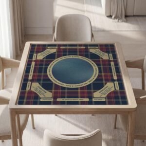 Personalized Mahjong Mat, Dark Plaid, Navy Burgundy, Quiet Gsme Top, Non Slip Rubber Backing