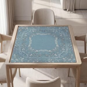 Personalized Mahjong Mat, Blue Winter Botanical, Soft Polyester, Non Slip Rubber, Custom Text
