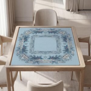 Personalized Mahjong Mat, Winter Blue Botanicals, Soft Polyester, Non-Slip Backing, Quiet Play