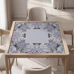 Personalized Mahjong Mat, Purple Hydrangea Floral, Waterproof and Non-Slip