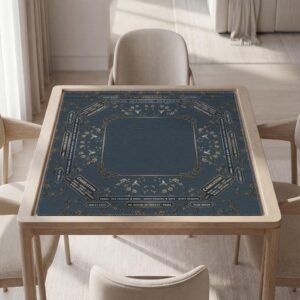 Personalized Mahjong Mat, Navy Floral, Rules Guide, Polyester, Non-Slip