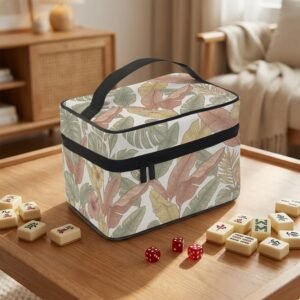 Mahjong Tile Bag: Tropical Botanical - Floral Leaf Print, Polyester Carry Case