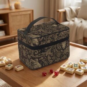 Mahjong Tile Bag: Aries Ornate Ram Design - Game Night Storage, Polyester Full Set Organizer