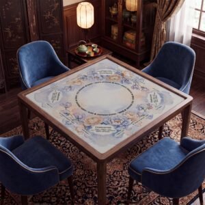 Custom Mahjong Mat, Blue Peony Table Cover, Smooth Cloth, Rubber Backing