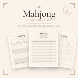 Mahjong Score Sheet Bundle, American Mah Jongg Printable Set, Table Tags Hands Per Round Tracker, Instant Digital Download