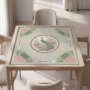 Personalized Mahjong Mat, Peacock Design, Smooth Polyester, Non-Slip Rubber | Black Pouch