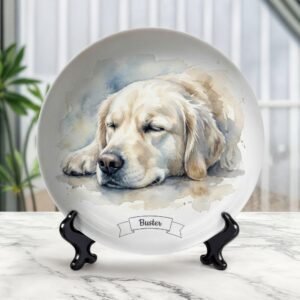 Personalized Dog Memorial Plate: Watercolor Portrait, Custom Keepsake