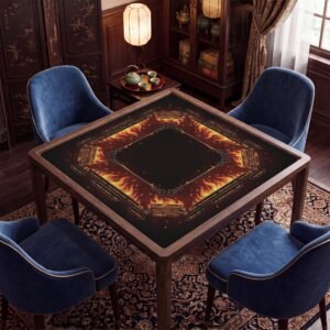 Custom Mahjong Mat, Dark Gothic Flame Graphic, Smooth Cloth, Non-Slip Rubber Backing, Waterproof