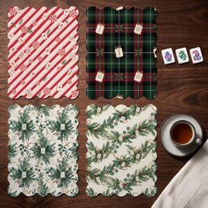 Christmas Mahjong Shuffler Cards Set of 4, Mah Jongg Tile Shufflers, Nail Friendly Scalloped or Classic, Holiday Game Night Gift for Her