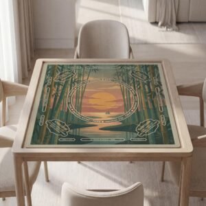 Personalized Mahjong Mat, Scenic Bamboo Forest Sunset, Waterproof Polyester, Non-Slip, Travel Pouch