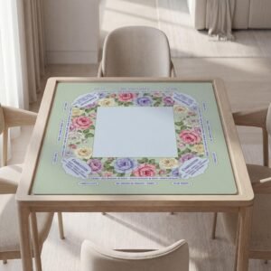 Personalized Mahjong Mat, Vintage Floral, Soft Rubber Backing, Quiet Play, Carry Pouch