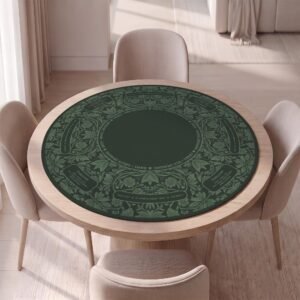 Personalized Round Mahjong Mat, Botanical Forest Green With or Without Rules, Non-Slip