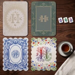 Custom Mahjong Shuffler Cards Set of 4, Monogrammed Scalloped or Classic Mah Jongg Tile Shufflers, Durable PVC Made