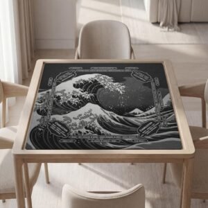 Custom Mahjong Mat, Hokusai Wave, Waterproof Polyester, Anti Slip Rubber, Quiet Play