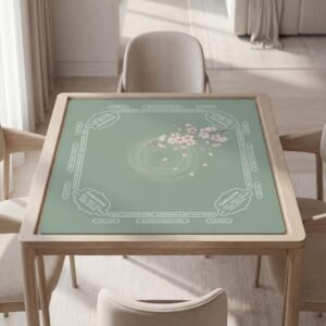 Custom Mahjong Mat, Cherry Blossom Sage Green, Waterproof Table Pad | Non Slip Backing