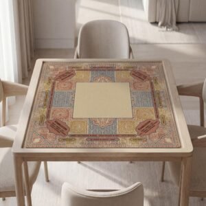 Custom Mahjong Mat, Chinoiserie Lotus, Soft Polyester Top, Non-Slip Rubber, Vintage Tile Art