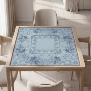 Custom Mahjong Mat, Winter Blue Botanicals, Non-Slip Backing, Soft Top, Quiet Game Surface