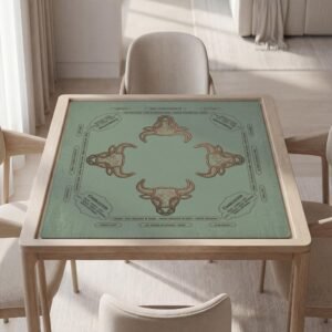Custom Mahjong Mat, Taurus Bull Zodiac, Sage Green Polyester, Non-Slip Backing