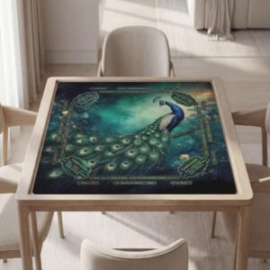 Custom Mahjong Mat, Peacock Themed, Soft Polyester, Non Slip Rubber, Quiet Play Surface