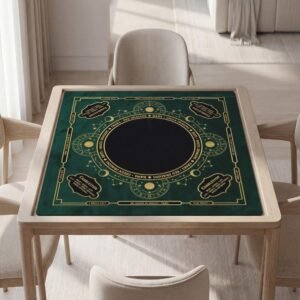 Custom Mahjong Mat, Emerald Gold Celestial, Waterproof, Soft Polyester Top