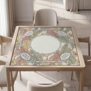 Custom Mahjong Mat, Tropical Hibiscus, Soft Polyester Top | Non Slip Rubber Backing