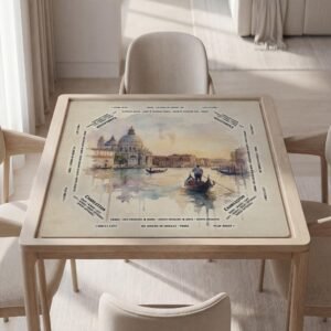 Custom Mahjong Mat, Venice Watercolor, Soft Polyester Top, Non Slip Backing, Black Pouch