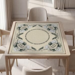 Custom Mahjong Mat, White Lotus, Chinoiserie, Waterproof, Polyester, Rubber, Quiet Play