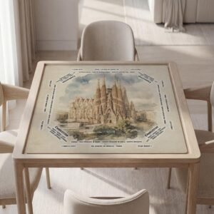 Custom Mahjong Mat, Barcelona Sagrada Familia, Soft Polyester Top, Non-Slip Play Surface
